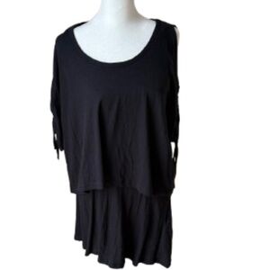 AllSaints Black Off Shoulder Dress Layered Top Ruched Sleeve XS